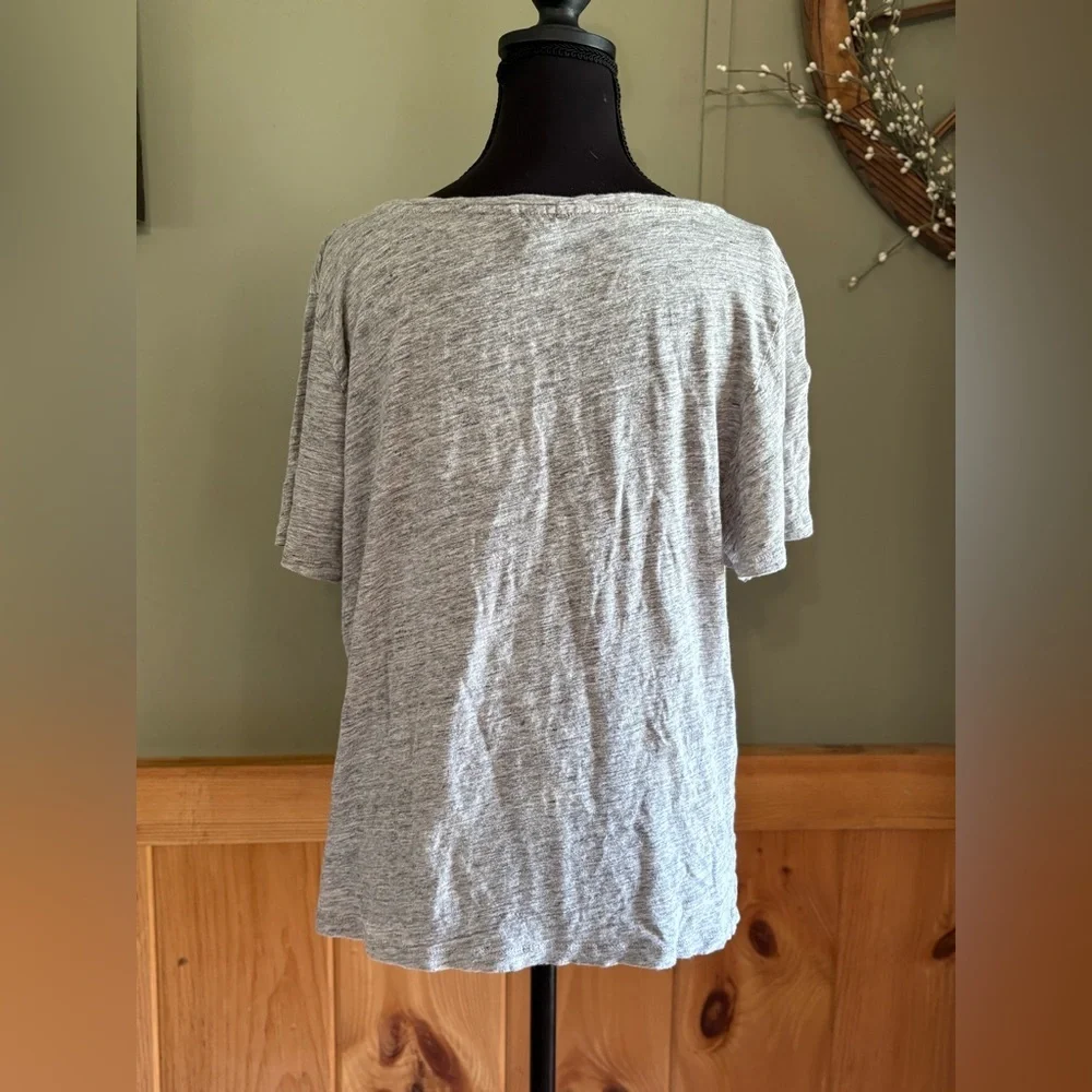 J. Crew Heather Gray Short-Sleeve Tee with Blue and Orange Tassel Stripes